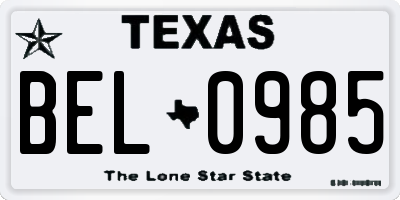 TX license plate BEL0985