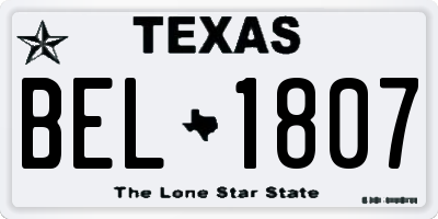 TX license plate BEL1807