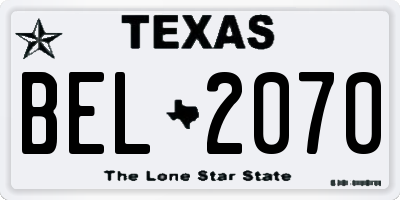 TX license plate BEL2070