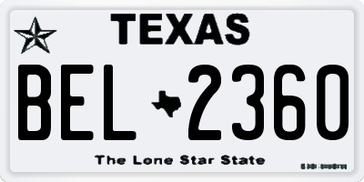 TX license plate BEL2360