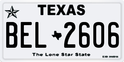TX license plate BEL2606