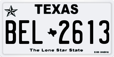 TX license plate BEL2613