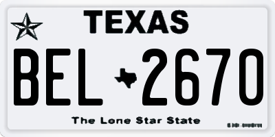 TX license plate BEL2670
