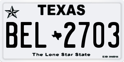 TX license plate BEL2703