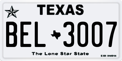 TX license plate BEL3007