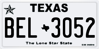 TX license plate BEL3052