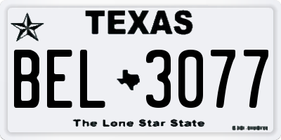 TX license plate BEL3077