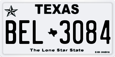 TX license plate BEL3084