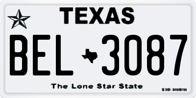 TX license plate BEL3087