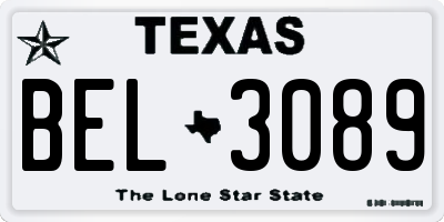 TX license plate BEL3089