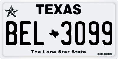 TX license plate BEL3099