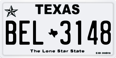 TX license plate BEL3148