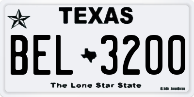 TX license plate BEL3200