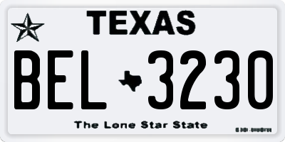 TX license plate BEL3230