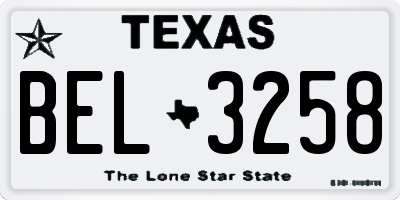 TX license plate BEL3258