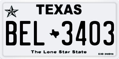 TX license plate BEL3403