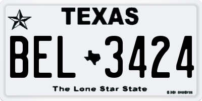 TX license plate BEL3424