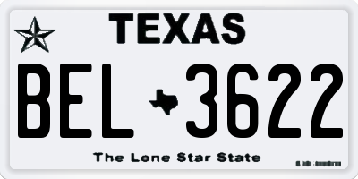 TX license plate BEL3622