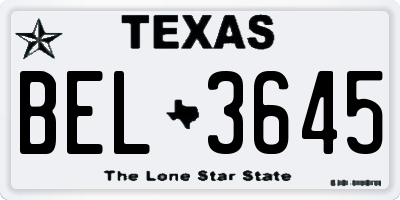 TX license plate BEL3645