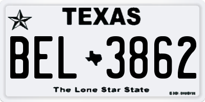 TX license plate BEL3862