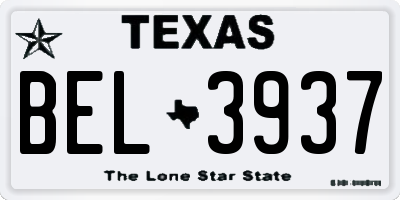 TX license plate BEL3937
