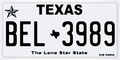 TX license plate BEL3989