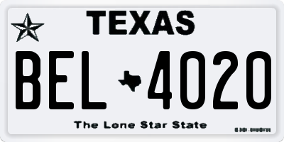 TX license plate BEL4020