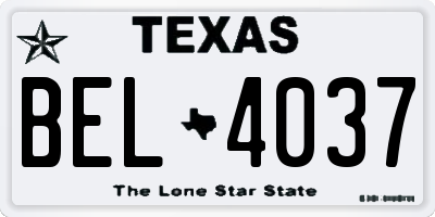 TX license plate BEL4037