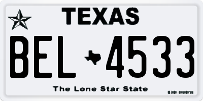TX license plate BEL4533