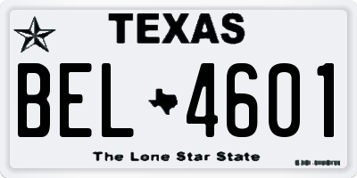 TX license plate BEL4601