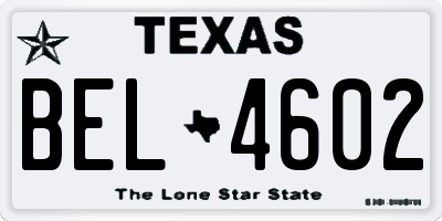TX license plate BEL4602