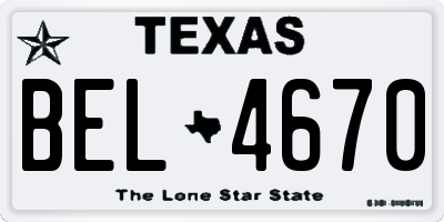 TX license plate BEL4670