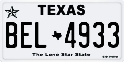TX license plate BEL4933