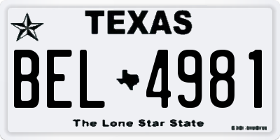 TX license plate BEL4981