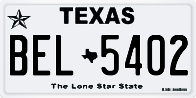 TX license plate BEL5402