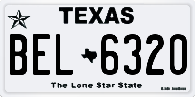TX license plate BEL6320