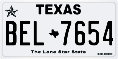 TX license plate BEL7654