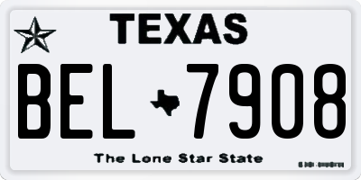 TX license plate BEL7908