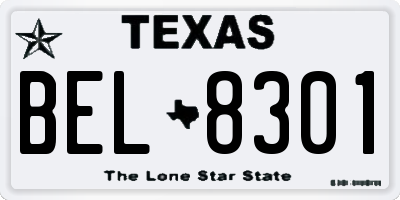 TX license plate BEL8301