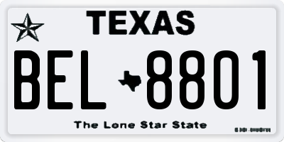 TX license plate BEL8801