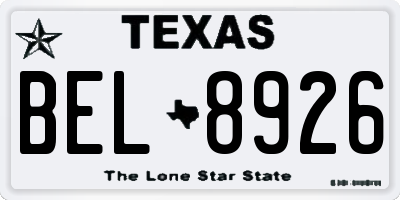 TX license plate BEL8926