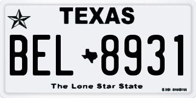 TX license plate BEL8931