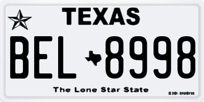 TX license plate BEL8998