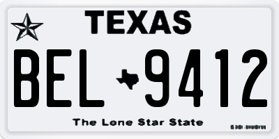 TX license plate BEL9412