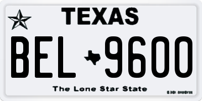 TX license plate BEL9600