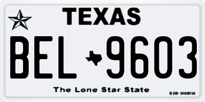 TX license plate BEL9603