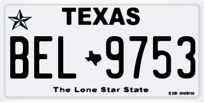 TX license plate BEL9753