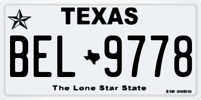TX license plate BEL9778