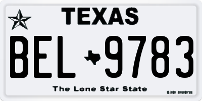 TX license plate BEL9783