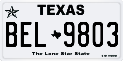 TX license plate BEL9803